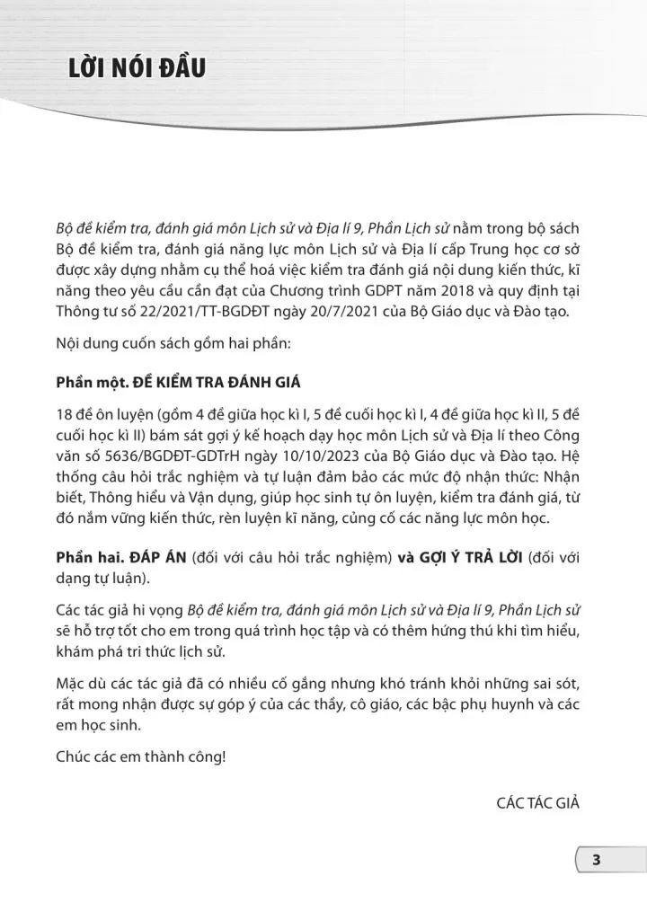 BỘ ĐỀ KIỂM TRA, ĐÁNH GIÁ LỊCH SỬ VÀ ĐỊA LÍ LỚP 9 - PHẦN LỊCH SỬ (Theo chương trình GDPT 2018)